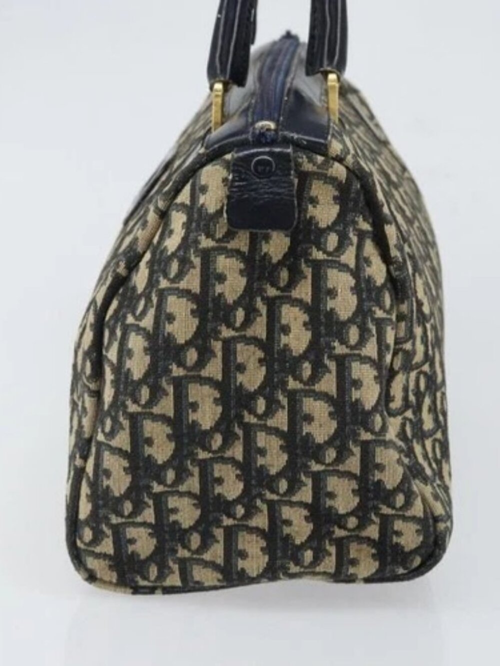 Christian Dior Trotter Canvas Boston Bag Navy Gold - Picture 3 of 16